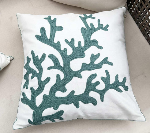 Embroidered Cute Nautical Animal Pillow Cover,Square 18 Inches Decorative Canvas Pillow Cover for Nautical Style Deco by (Seagreen-Coral)...