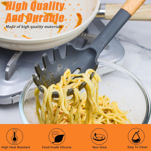 Nonstick Silicone Cooking Spoons Set, 3 PCS Large Soup Ladle Solid Spoon Pasta Server for Spaghetti Sauce Serving Stirring, Heat Resistant Kitchen...