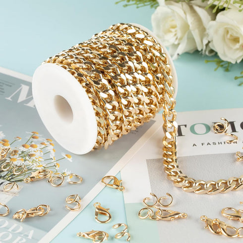 Jabogrii 5 Meters Gold Plated Aluminum Jewelry Making Chains Curb Cuban Chain for Jewelry Making DIY Craft Chain Jewelry Findings...