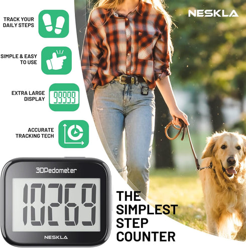 3D Pedometer for Walking, Simple Step Counter for Walking with Large Digital Display, Step Tracker with Removable Clip Lanyard, Accurately Track S...