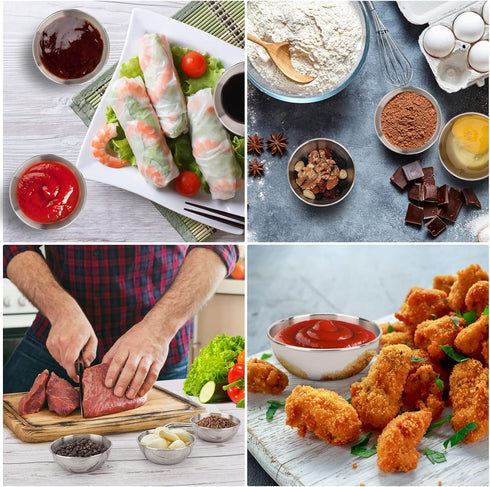 8Pcs 3.2inch Sauce Dishes Dipping Small Bowls - 2 oz Mini Stainless Steel Saucers Dish Cook Prep Side Dish Soy Sauce Sushi Dip Dishes Condiment Se...
