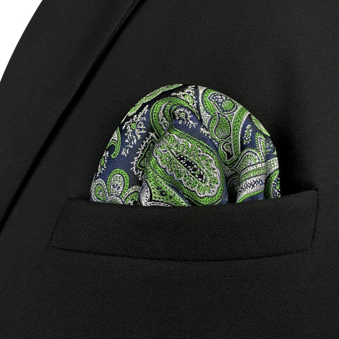 S&W SHLAX&WING Mens Ties Gray Blue Green Neckties for Men Silk Paisley Classic Size Necktie with Pocket Square Set...