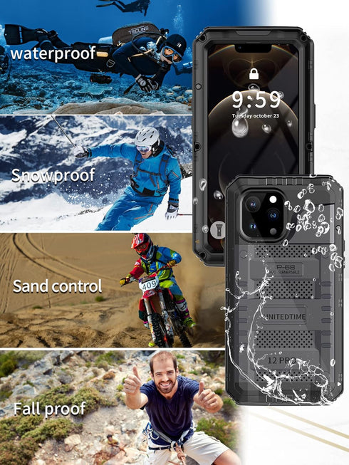 Unitedtime for iPhone 12 Pro Case Waterproof with Built-in Screen Protector Full Body Rugged Hard Silicone, Military Grade Shockproof Dustproof Pr...