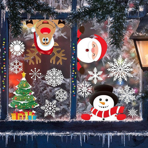 Joy Bang 300 Pcs Christmas Window Clings, Winter Snowflake Window Stickers, Holiday Window Decals, Xmas Santa Christmas Tree Window Decor for Home...