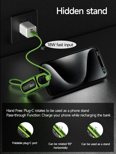 MOVE SPEED Portable Charger 5000mAh, PD 20W & QC 22.5W Fast Charging, Foldable Type-C Plug, with Built-in Cable, 18W Input, Power Bank Compatible ...