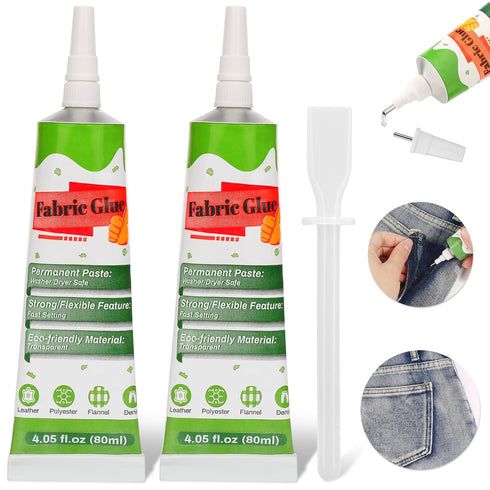 2 x 80 ML Fabric Glue for Clothing Permanent, Super Fabric Glue Washable Clear Clothing Glue for Patches, Clothes, Leather, Polyester, Fabrics, Do...