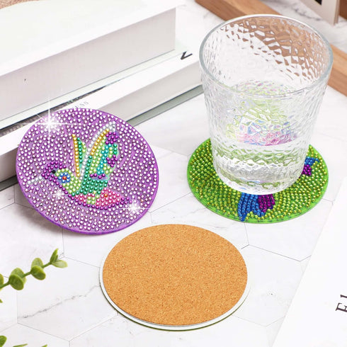 UPINS DIY Kit, Diamond Art Painting Coasters with Holder, 8 Pcs Hummingbird Butterfly Coaster Craft Supplies for Adults Kids Beginners...