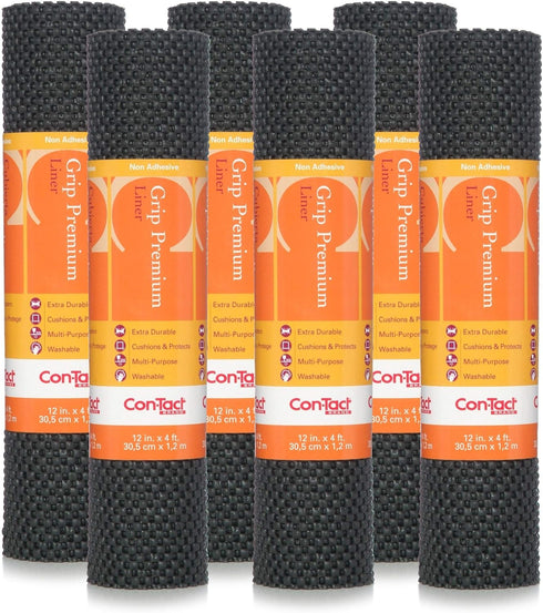 Con-Tact Brand Grip Premium Shelf Liner, Thick and Non-Adhesive Drawer Liner, Multi-Purpose and Easy to Use, 12" x 4', Black, Pack of 6...
