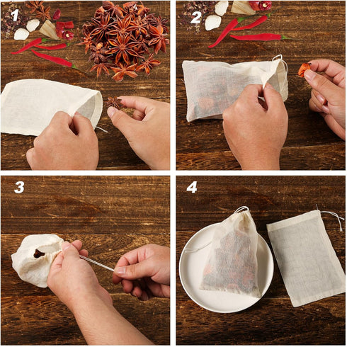 30pcs Spice Bags for Cooking, 6x4 Inch Reusable Cotton Drawstring Soup Bags Tea Filter Bags Cheesecloth Bags Muslin Bags for Cooking...