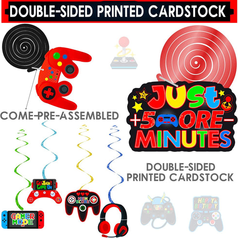 Video Game Birthday Hanging Swirls Red Video Game Party Decorations 20Pcs Game On Ceiling Streamers Gaming Birthday Party Hanging Decorations or L...