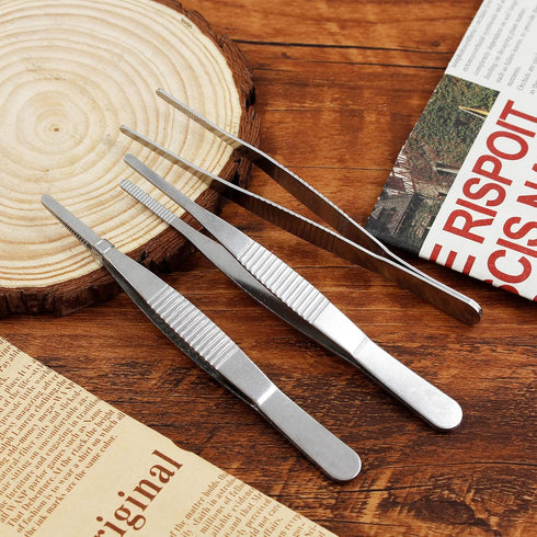 4Pcs 5 Inch Stainless Steel Tweezers, Small Tweezers with Precision Serrated Straight Tips, Non-slip Multitool Tweezers for Cooking, Repairing, Me...