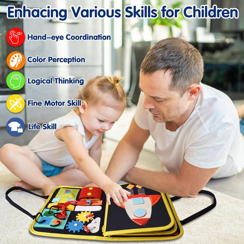 Montessori Busy Board Toys for Space Exploration, Sensory Games Travel Activities Toddlers Press&Push, Pull String, Educational Learning Fine Moto...