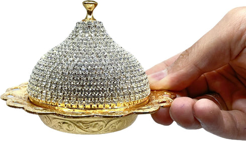 Alisveristime Coated Handmade Brass Sugar Chocolate Candy Bowl Serving Dish with Lid (Crystal) (Gold)...