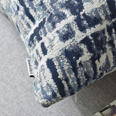 Jacquard Decorative Throw Pillow Covers for Couch Set of 2, 18x18 Inches, Navy Blue...