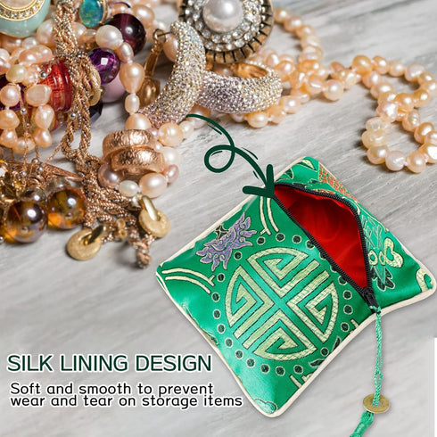 5PCS Jewelry Silk Purse Pouch, Chinese Silk Style Zipper Brocade Embroidered Bag for Women Coin Wallet (Green)...