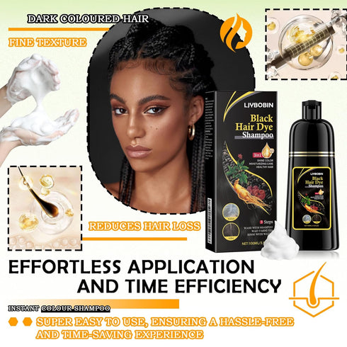 Black Hair Dye Shampoo, 3 in 1 Hair Shampoo,Easy to Use,Long Lasting...