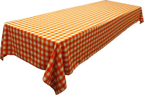 LA Linen Polyester Gingham Checkered 60 by 84-Inch Rectangular Tablecloth, White and Orange...