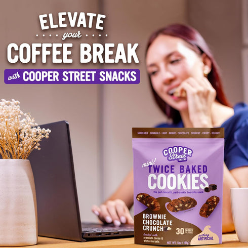 Cooper Street Twice Baked Brownie Chocolate Biscotti Cookies - Light and Crispy Coffee Cookie Bites - Traditional Low Calorie Italian Snacks for A...