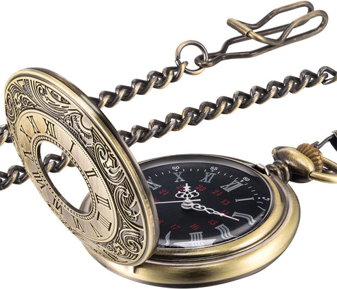 Hicarer Vintage Pocket Watch Steel Men Watch with Chain (Bronze)...