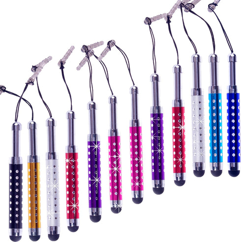 ECO-FUSED Stylus Pen Bundle - 12 Adjustable Bling Stylus Pens- with 3.5mm Jack Connector- for All Capacitive Touchscreen Devices - iPad, iPhone, S...