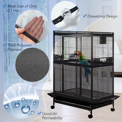 Bird Cage Netting Seed Catcher - Adjustable Bird Cage Skirt Seed Catcher, Large Soft Breathable Mesh Bird Seed Catcher for Indoor Round Square Cag...