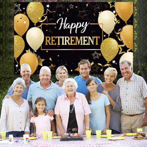 Blulu Retirement Party Decorations, Extra Large Fabric Retire Sign Banner Photo Booth Backdrop Background with Rope for Retirement Party Favor(70....