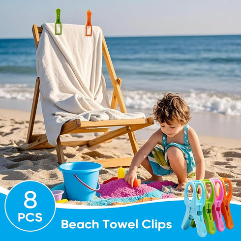 8 Pack Beach Towel Clips for Beach Chairs, 4-1/2 Inch Large Pool Chair Clips for Towels-Cruise Essentials, Clothes Pins to Keep Towel from Blowing...