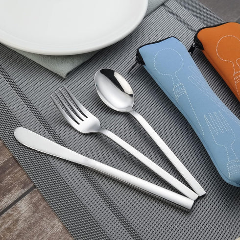 6 Pieces Silverware Single Set, Knife Fork Spoon with Carrying Case...