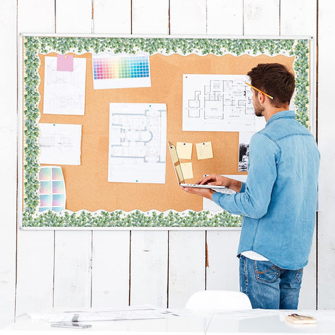 Eucalyptus Bulletin Board Border Die-Cut Classroom Decoration 36ft Per Roll Two Sided Printed Rustic Greenery Leaves Border for Classroom Back to ...