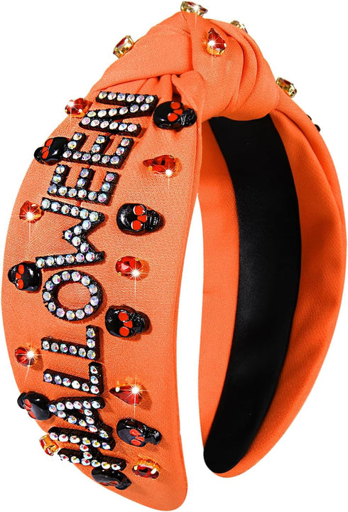 CEALXHENY Halloween Headbands for Women Halloween Accessories Outfits Beaded Boo Pumpkin Ghost Headband Rhinestone Knotted Headbands...