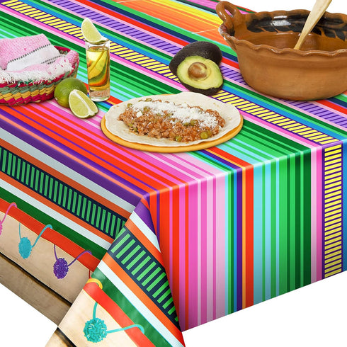 Tatuo 2 Pcs Mexican Fiesta Tablecloth Mexican Striped Serape Blanket Tablecloth Cinco De Mayo Carnival Party Covers for Festive Wedding Birthday P...