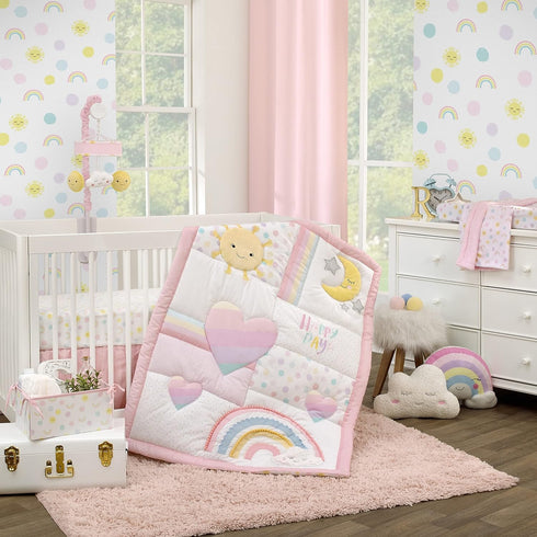 NoJo Happy Days Pink, Yellow and Blue Rainbows, Sun and Polka-Dot Super Soft Sherpa Baby Blanket...