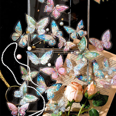 Boxkat 3D Butterfly Stickers Set 80 Pcs Ice Crystals Transparent Butterfly Waterproof Sticker Decals for Scrapbooking Supplies Phone Cases Journal...