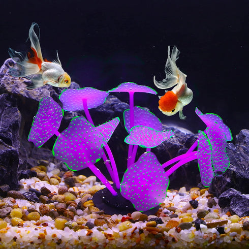 VOCOSTE Soft Silicone Glowing Aquarium Mushroom Coral, Fluorescence Aquatic Artificial Coral for Fish Tank Decoration, Purple...