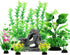 Fish Tank Accessories Artificial Plants, 9pcs Green Aquarium Decorations Plants and Cave Rock Decor Set, Aquarium Decor Plastic Plants...