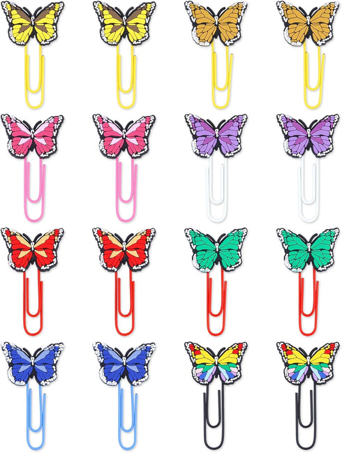 16 Pcs Cute Bookmark Paper Clips Cartoon Silicone Bookmarks with Colorful Paperclips for Kids School Teacher Office Supply Student Stationery (But...