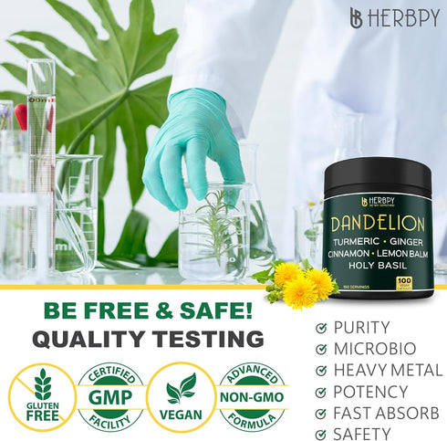 Dandelion Root Supplement 7500mg 6in1 for Digestion, Heart Health & Immune - Blended with Ginger, Turmeric Curcumin, Ceylon Cinnamon, Lemon Balm &...