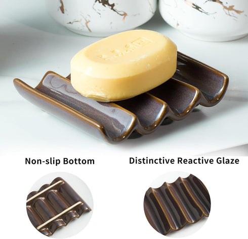 Bar Soap Holder, Soap Dish for Shower, Soap Saver for Bathroom, Sink, Kitchen, and Countertop, 5" x 3.9" Ceramic Japanese Soap Tray to Lift Soap K...