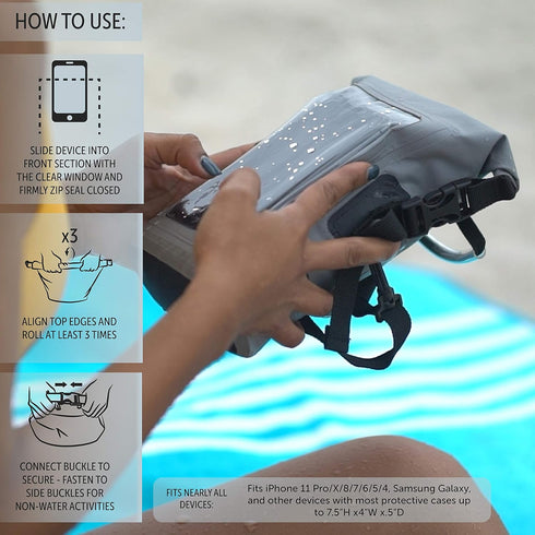 geckobrands Waterproof Phone Tote with 2L Dry Bag and Adjustable Strap – Protect Your Phone and Valuables While on The Go Grey...