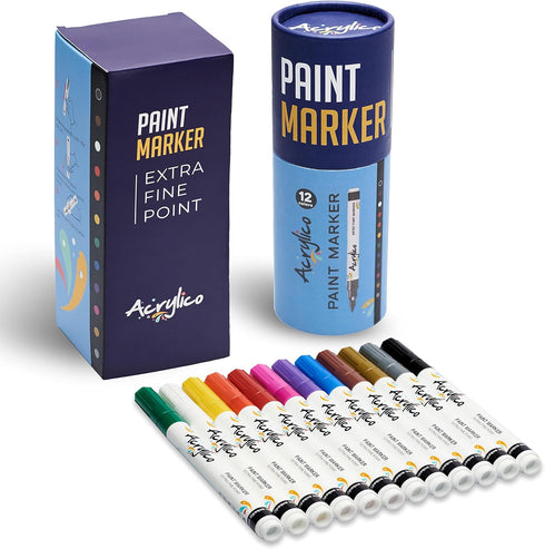 Acrylico- 12 Paint Pens Acrylic Markers Paint Markers For Metal-Fabric Paint Pens, Art Supplies, Acrylic Paint Markers, Acrylic Paint Pens rock pa...