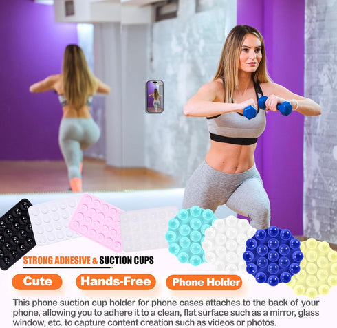 2Pcs Silicone Suction Phone Case Adhesive Mount, Anti-Slip Hands-Free Phone Holder, Sticky Phone Grip Compatible with iPhone and Android Cases for...