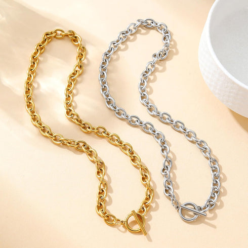 18K Gold Chunky Chain Necklace for Women Thick Cuban Curb Chain Green Gemstone Pendant Toggle Necklace Dainty Layering Gold Chain Trendy Jewelry G...