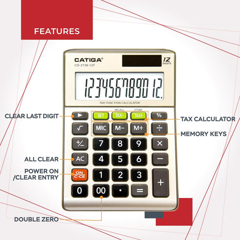 Desktop 12-Digit Business Calculator with Dual Power, Solar and Battery, for Basic, Finance and Tax Calculations, Desk Calculators for School or O...