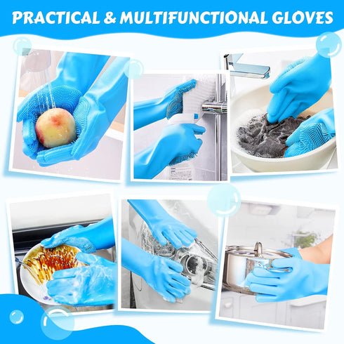Pecute Pet Grooming Gloves 2 Pairs, Heat Resistant Cat Bathing Gloves with High-Density Teeth, Silicone Dog Bathing Gloves with Enhanced Five Fing...