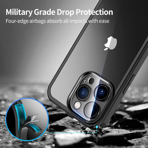 seacosmo for iPhone 15 Pro Case, Full-Body Protective with Built-in Tempered Glass Screen Protector + Camera Lens Protector, Military Grade Protec...