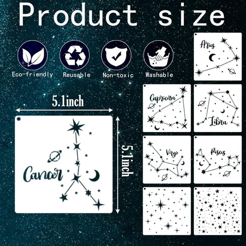 16 Star Stencils for Wall Painting Moon Twinkle Stars Stencil for Card Making Paint Reusable Star Zodiac Constellation Stencils for Walls Wood Bur...