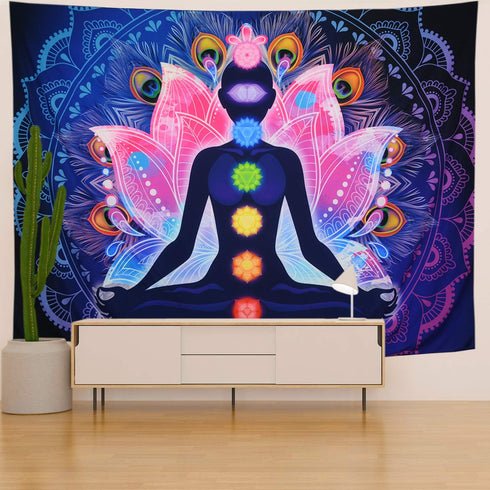 Maccyafst Seven Chakra Yoga Meditation Wall Hanging - Colorful Mandala Indian Hippie Chakra Tapestry for Studio Room (H51.2 W59.1)...