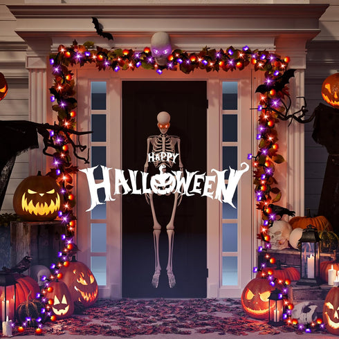 Solar Halloween Lights,72FT 200LED Orange & Purple Halloween Lights,Halloween Solar Lights Outdoor with 8 Modes Waterproof Halloween Lights for Be...