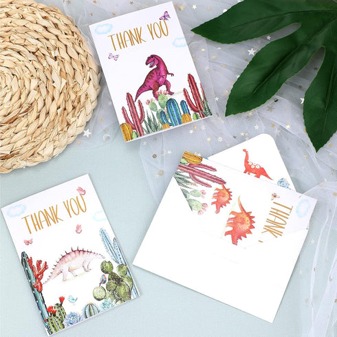 72 Pcs Dinosaur Thank You Cards Includes 36 Pieces Dinosaur Envelopes and 36 Pieces Cactus Dino Thank You Cards 4.7 x 6.2 Inches Watercolor Dino B...