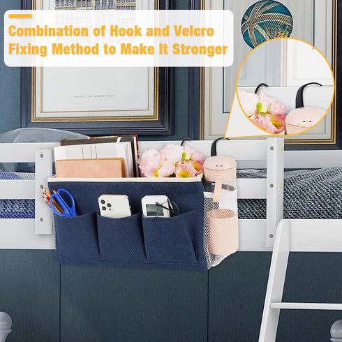 Bedside Caddy Bedside Organizer Bedside Storage Caddy with Fixed Straps and Water Bottle Holder for Home College Dorm Bunk Bed Hospital Bed Crib B...